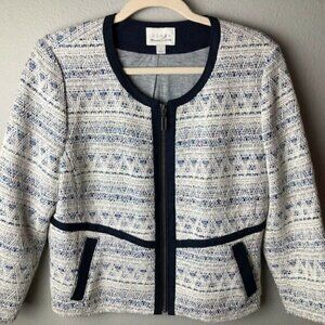 HINGE Nordstrom Metallic Blue White Jersey Lined Wool BlendTweed Blazer size M